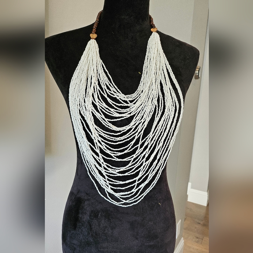Handcrafted Elegant White Beaded Necklace